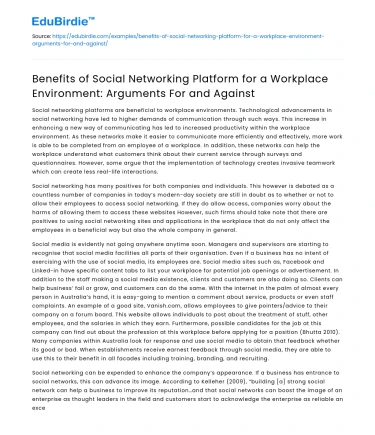 Pros and cons of Social Networking in the Workplace