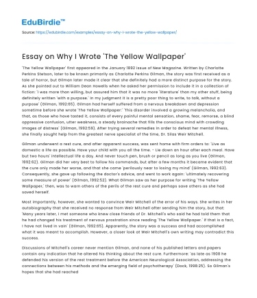 Essay on Why I Wrote ‘The Yellow Wallpaper’