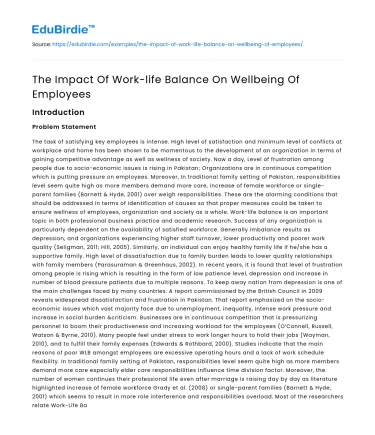 The Impact Of Work-life Balance On Wellbeing Of Employees