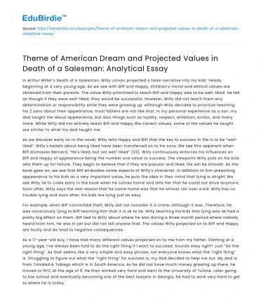 American Dream & Values in Death of a Salesman: An Analytical Essay