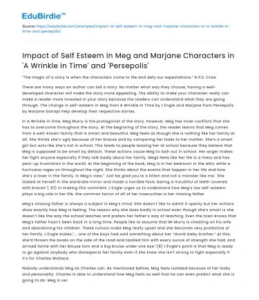 Self Esteem in Meg & Marjane in ‘A Wrinkle in Time’ & ‘Persepolis’