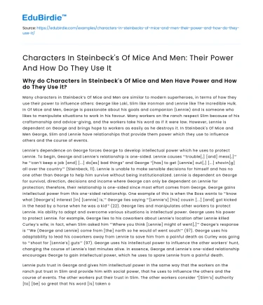 Powerful Characters in Steinbeck’s of Mice And Men