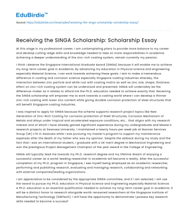 Receiving the SINGA Scholarship: Scholarship Essay