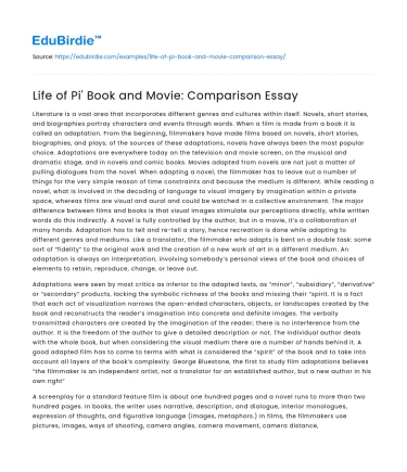 Life of Pi’ Book and Movie: Comparison Essay