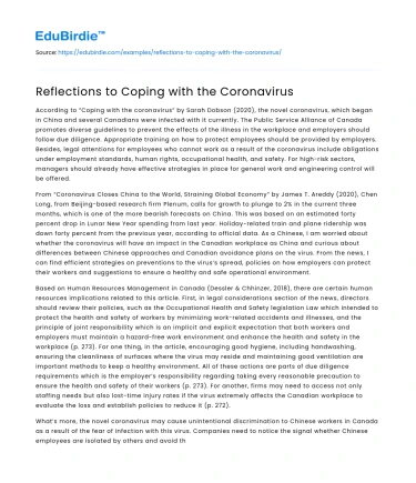 Reflections to Coping with the Coronavirus