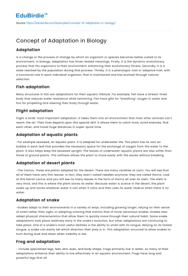 Concept of Adaptation in Biology