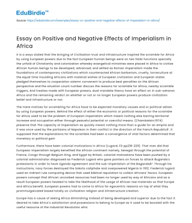 Essay on Positive and Negative Effects of Imperialism in Africa