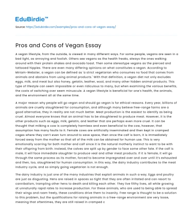 Pros and Cons of Vegan Essay