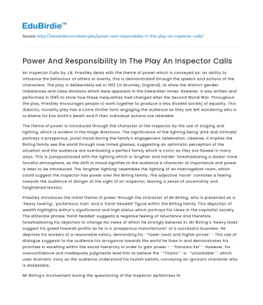 Power And Responsibility In The Play An Inspector Calls