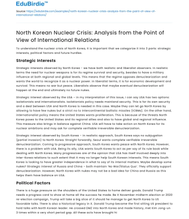 North Korean Nuclear Crisis: International Relations Perspective