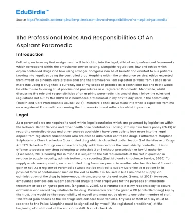 The Professional Roles And Responsibilities Of An Aspirant Paramedic