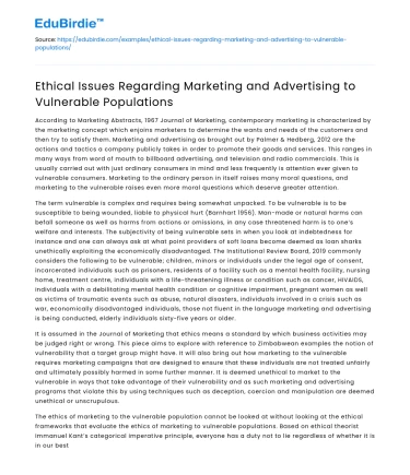 Marketing Ethics in Advertising to Vulnerable Populations