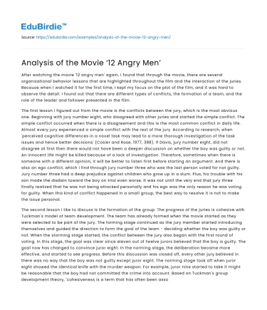 Analysis of the Movie ‘12 Angry Men’