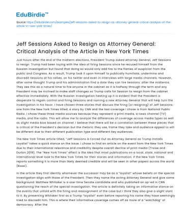 Jeff Sessions Resigns: NY Times Analysis