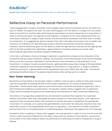 Reflective Essay on Personal Performance
