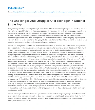The Challenges And Struggles Of a Teenager in Catcher in the Rye