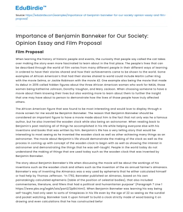 Significance of Benjamin Banneker and Film Proposal