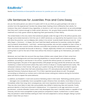 Life Sentences for Juveniles: Pros and Cons Essay