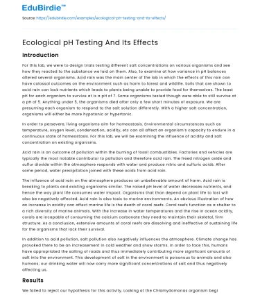 Impacts of Ecological pH Testing on Environmental Systems