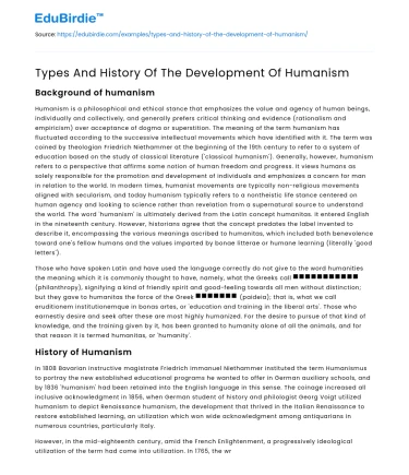 Types And History Of The Development Of Humanism