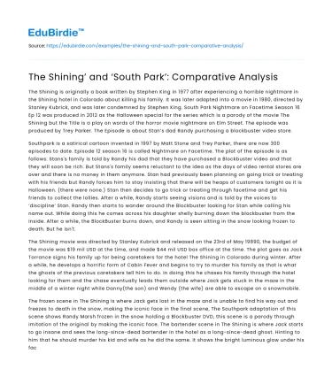 Contrasting Narratives: The Shining and South Park