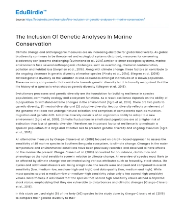 The Inclusion Of Genetic Analyses In Marine Conservation