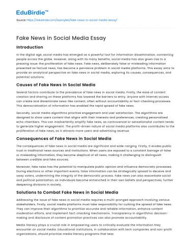 Fake News in Social Media Essay