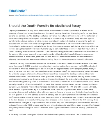 Should the Death Penalty Be Abolished Essay