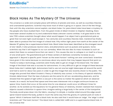 Black Holes As The Mystery Of The Universe