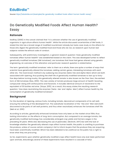 Do Genetically Modified Foods Affect Human Health? Essay