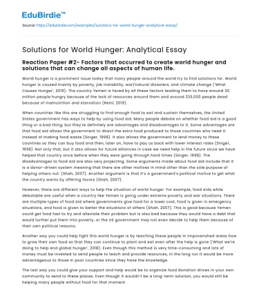 Solutions for World Hunger: Analytical Essay