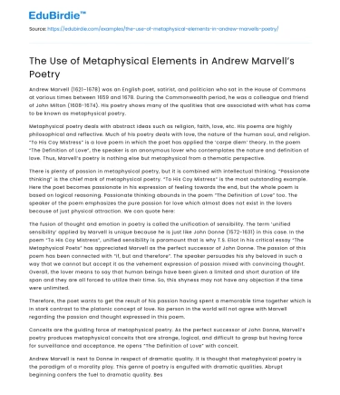 The Use of Metaphysical Elements in Andrew Marvell’s Poetry