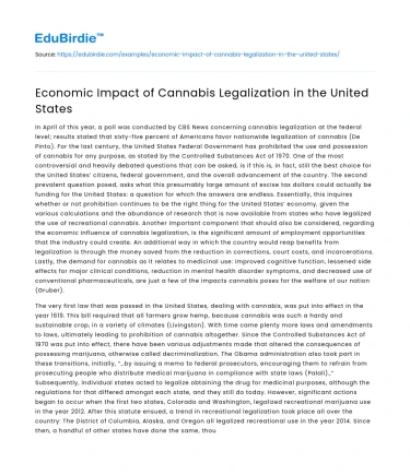 Economic Impact of Cannabis Legalization in the United States