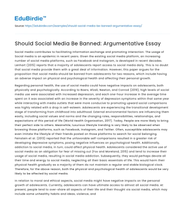 Should Social Media Be Banned: Argumentative Essay