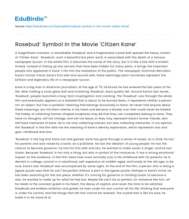 Rosebud’ Symbol in the Movie ‘Citizen Kane’