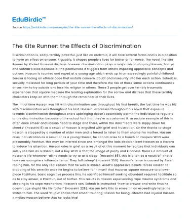 The Kite Runner: the Effects of Discrimination
