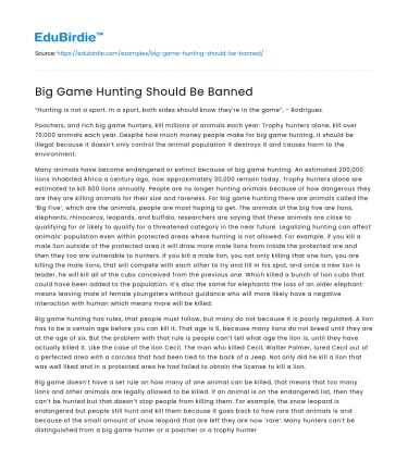 Big Game Hunting Should Be Banned