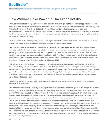 How Woman Have Power In The Great Gatsby
