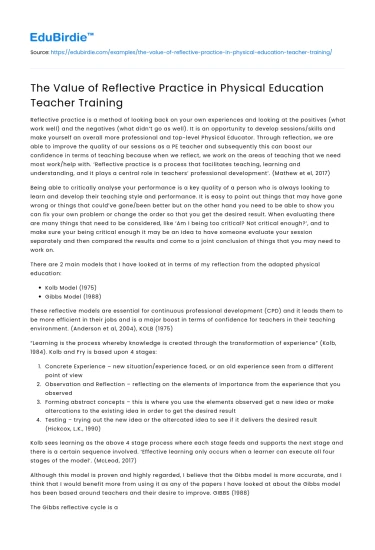 The Value of Reflective Practice in Physical Education Teacher Training