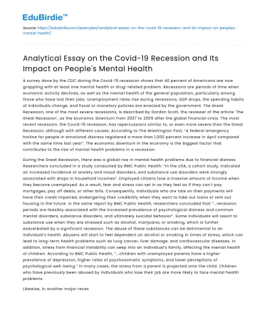 Covid-19 Recession’s Impact on Mental Health