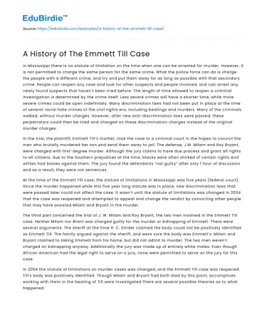 A History of The Emmett Till Case