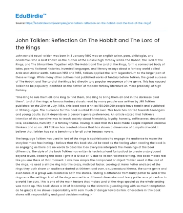 John Tolkien: Reflection On The Hobbit and The Lord of the Rings