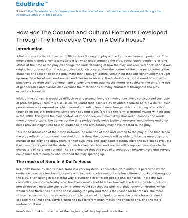 Content and cultural development in A Doll’s House interactive orals