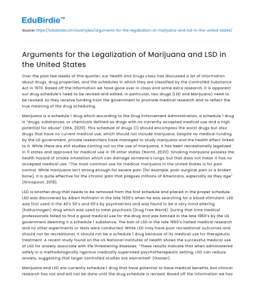 Arguments for the Legalization of Marijuana and LSD in the United States