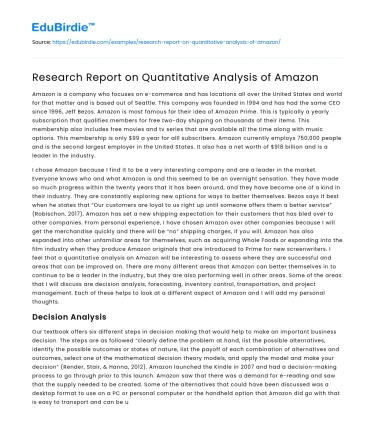 Research Report on Quantitative Analysis of Amazon