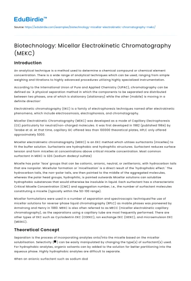 Biotechnology: Micellar Electrokinetic Chromatography (MEKC)