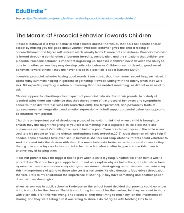 The Morals Of Prosocial Behavior Towards Children