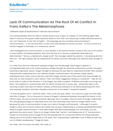 Communication: The Root of Conflict in Kafka’s The Metamorphosis