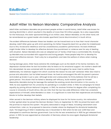 Adolf Hitler Vs Nelson Mandela: Comparative Analysis
