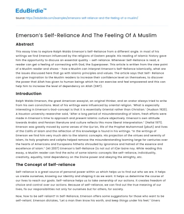 Emerson’s Self-Reliance And The Feeling Of A Muslim